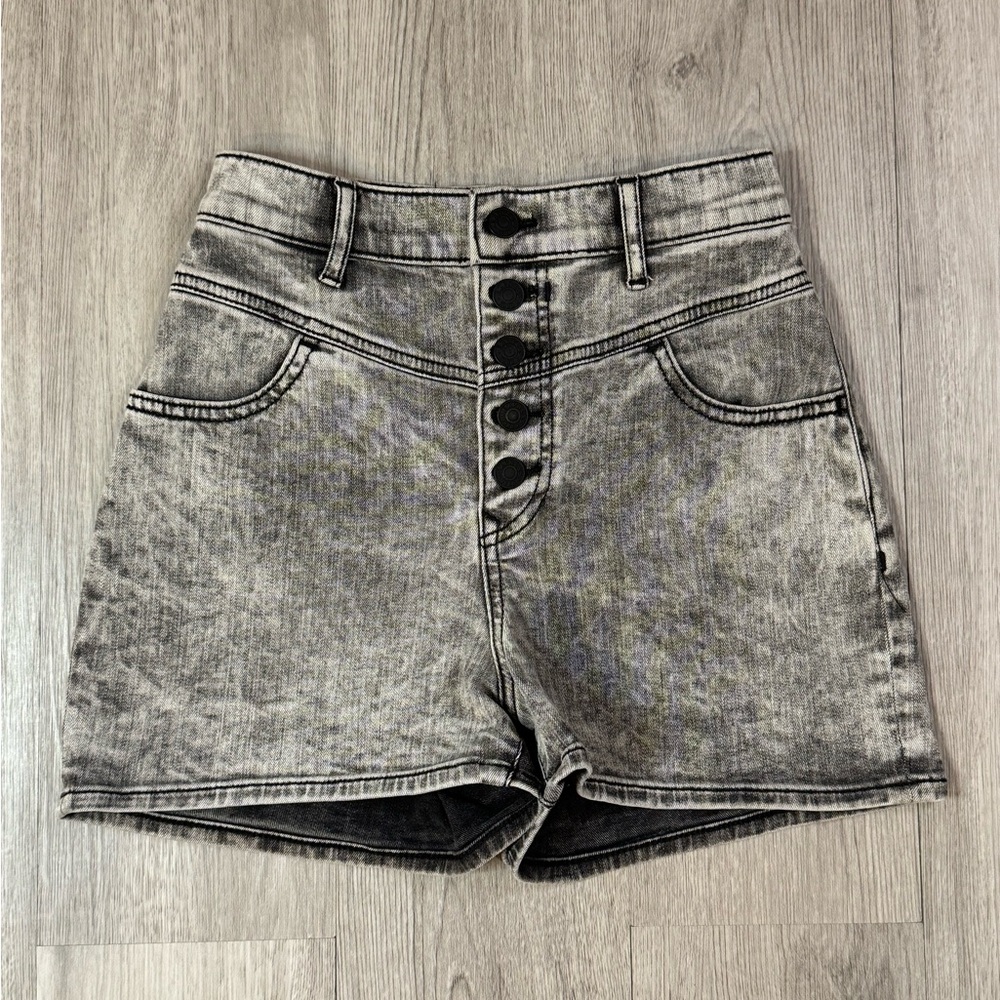 Express Vintage Super High Rise Button Front Gray Jean Shortie Shorts Size 00